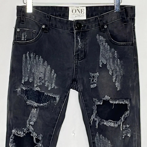 One Teaspoon Trashed Free Birds in Vintage Black with Ankle Zips - Size 2 (US) - Picture 4 of 11